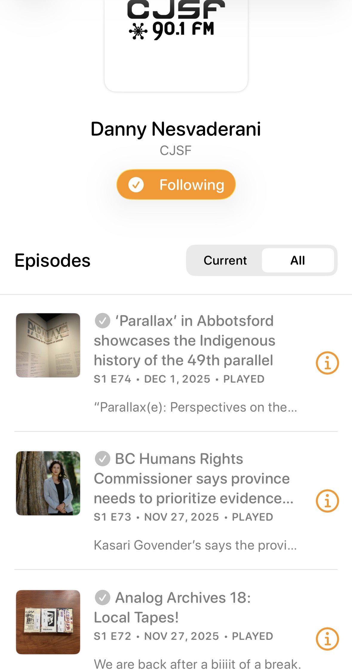 Danny podcast app screenshot